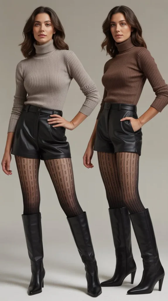 Leather Shorts With Patterned Tights