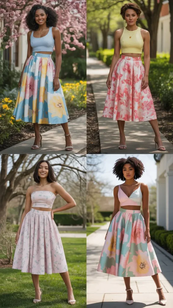  Midi Skirt and Crop Top Combination