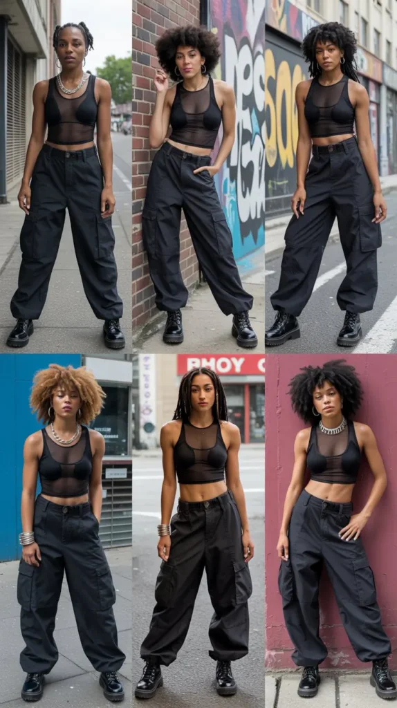 Mesh Top With Cargo Pants
