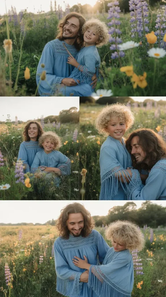  Blue Boho-Inspired Family Outfits with Fringe and Lace Details