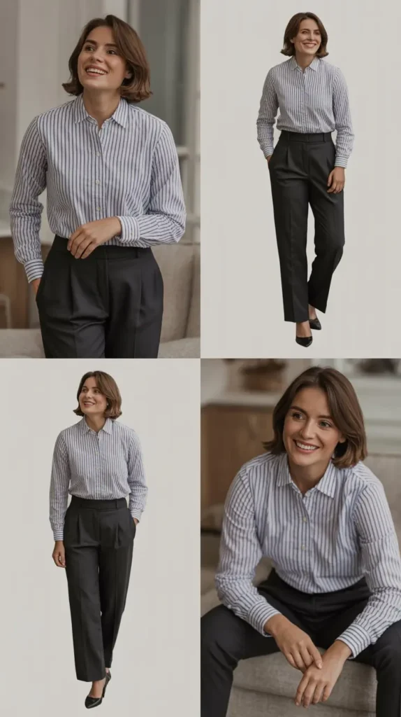 Striped Shirt with Black Trousers