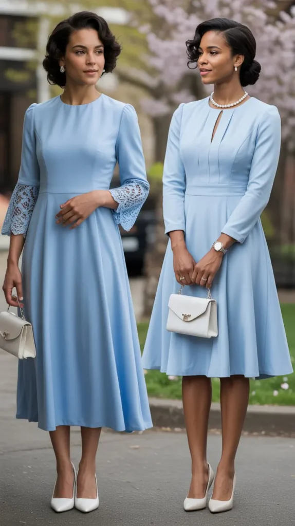Soft Blue Church Dress With White Pumps