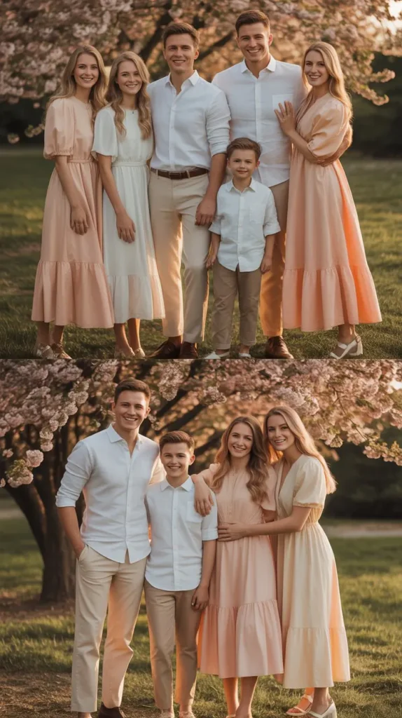 Peach and Cream Family Outfit Ideas