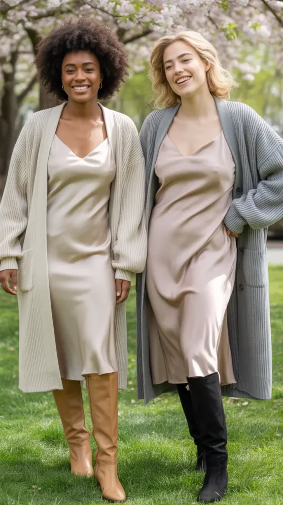 Ribbed Cardigan Over a Slip Dress