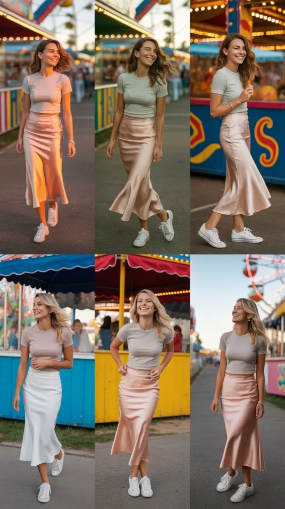 Satin Skirt With Basic Tee