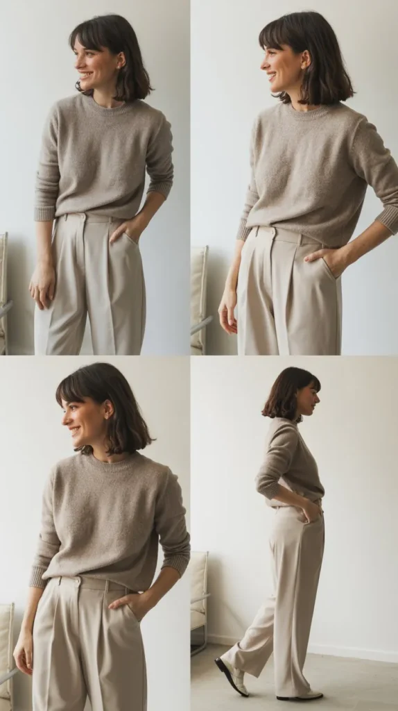 Knit Top with High-Waisted Pants