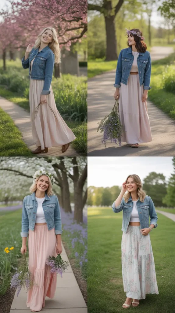 Denim Jacket with Maxi Skirt