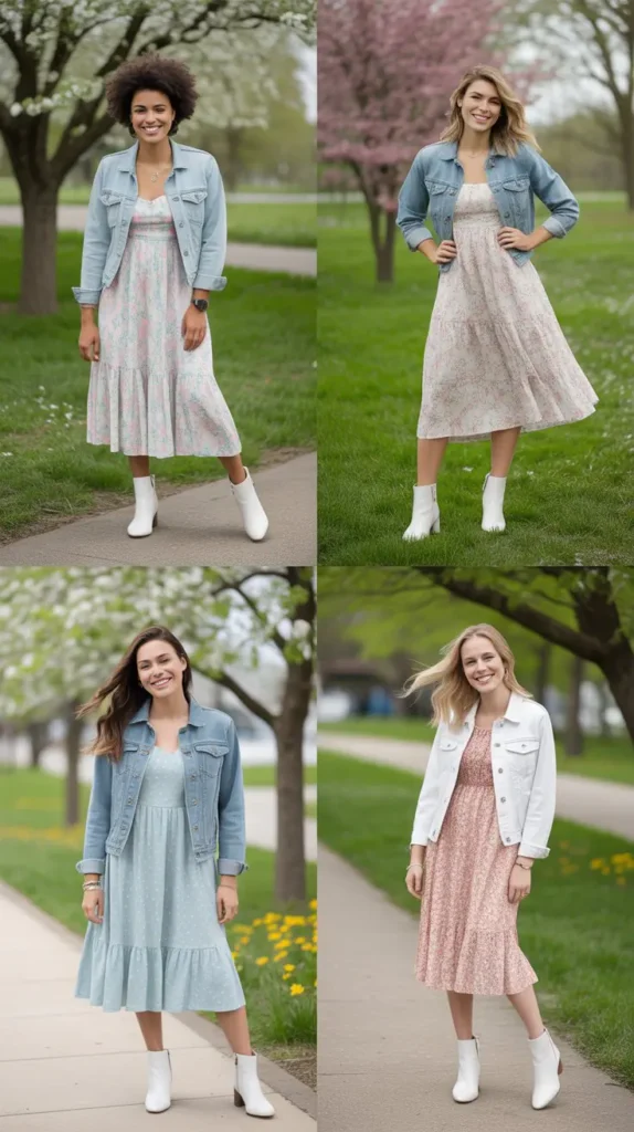 Floral Midi Dress with Denim Jacket
