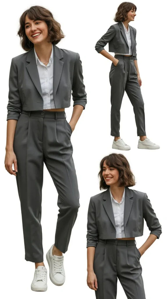 Crop Blazer with High-Waist Pants