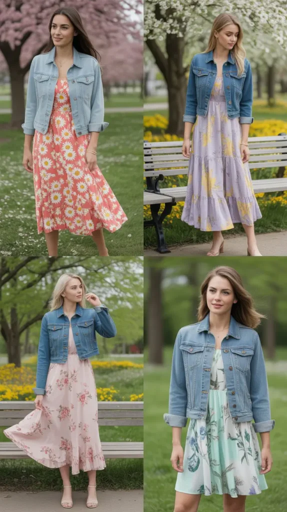 Denim Jacket with Floral Dress