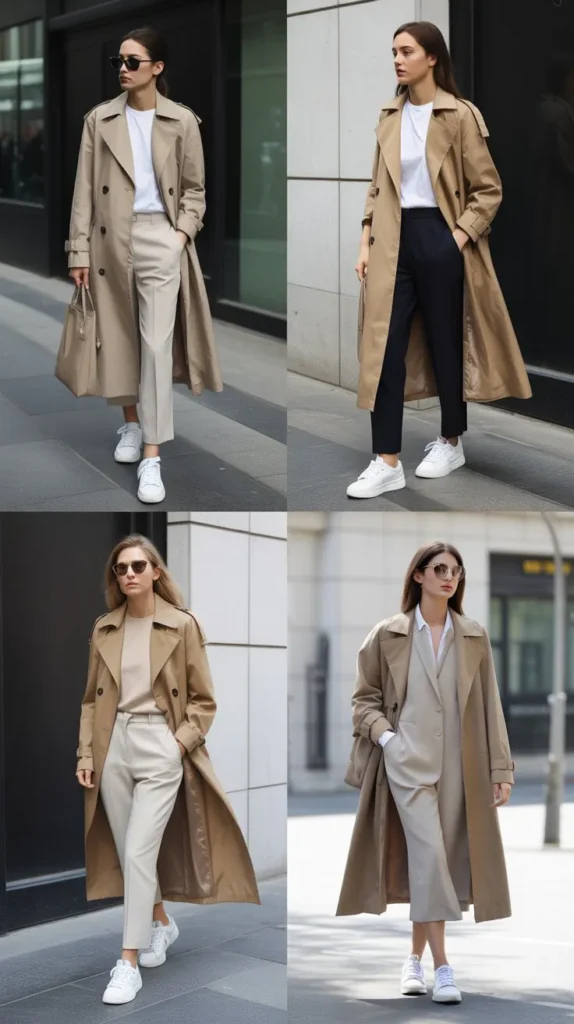  Neutral Trench Coat with Sneakers