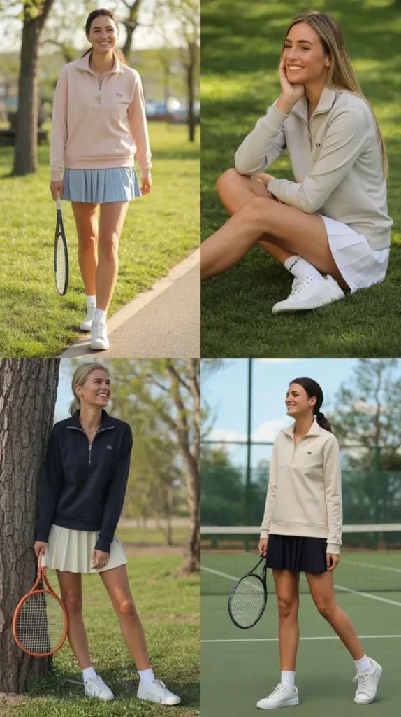 Half-Zip Sweater With Tennis Skirt