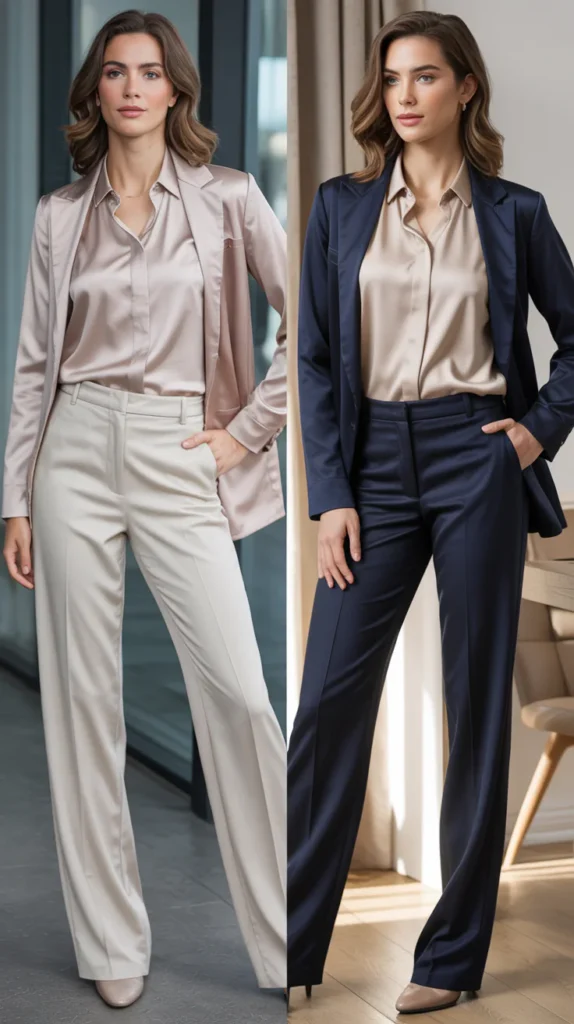  Satin Blouse with Straight Pants