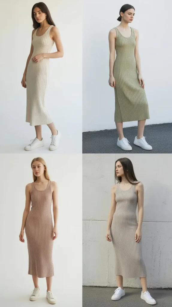 Ribbed Midi Dress with Sneakers