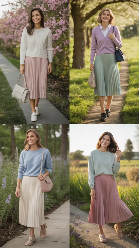  Knit Sweater with Pleated Skirt