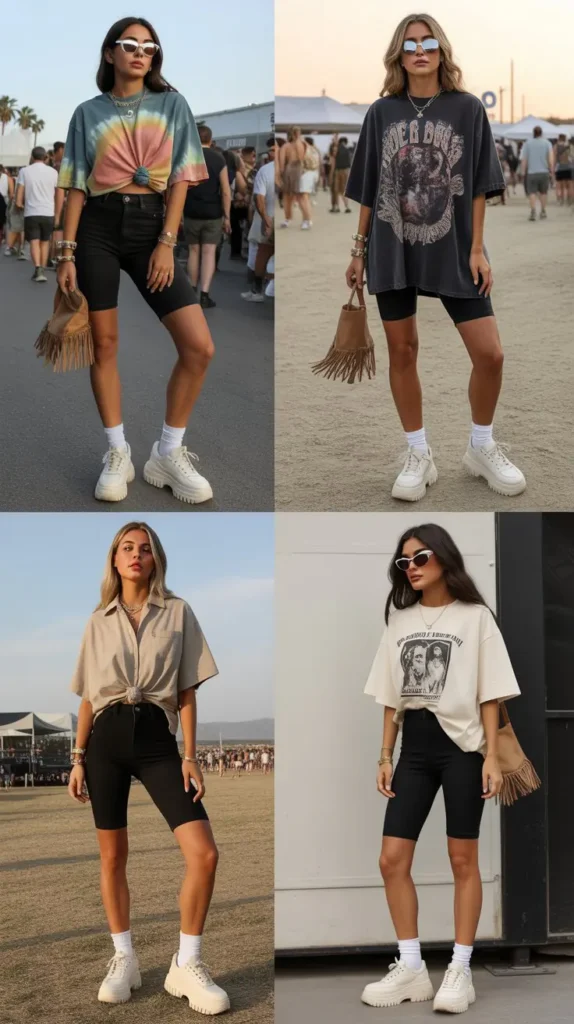 Oversized Shirt with Biker Shorts