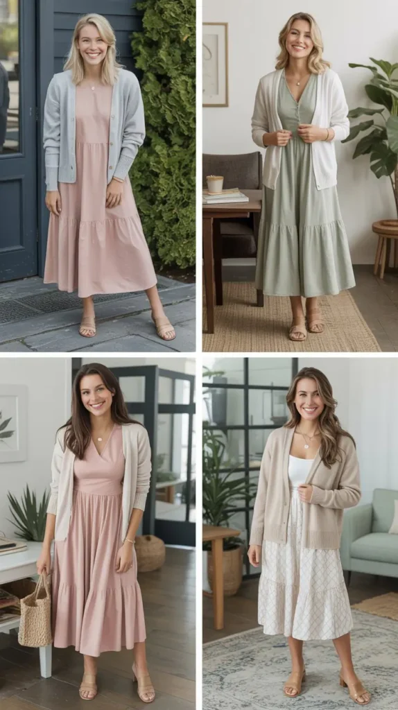  Midi Dress with Lightweight Cardigan