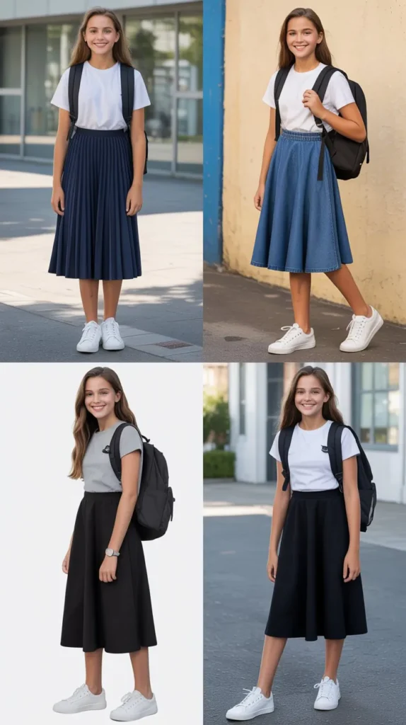 Midi Skirt with Sneakers