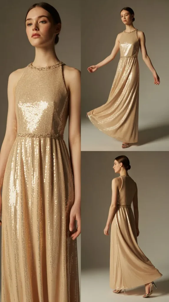 Ethereal Champagne Sequin Dress