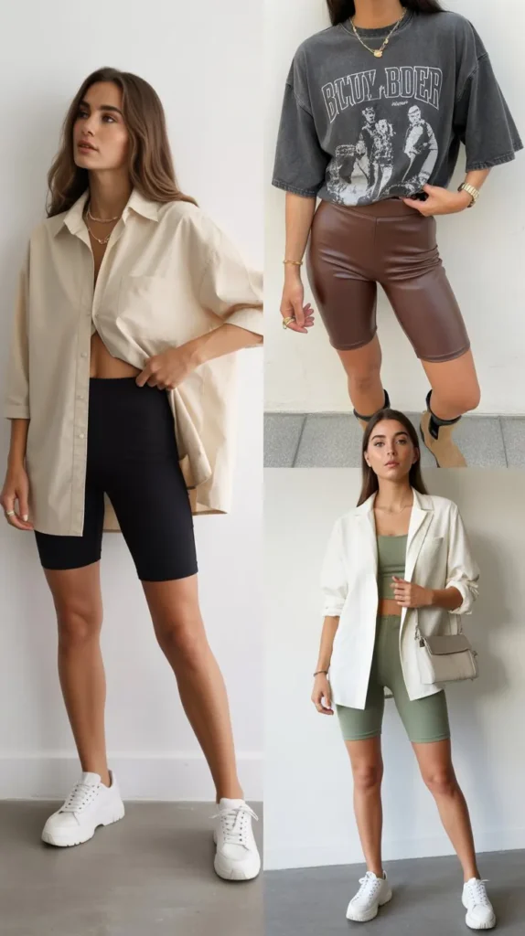 . Oversized Shirt with Biker Shorts