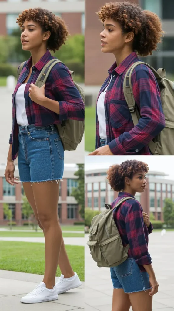 Flannel Shirt with Denim Shorts
