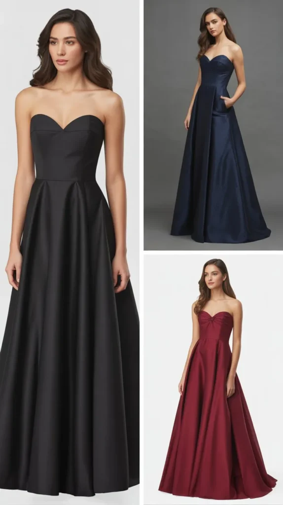  Strapless Sweetheart Neckline Gown