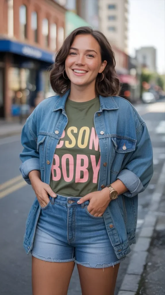Denim Shorts with Graphic Tee