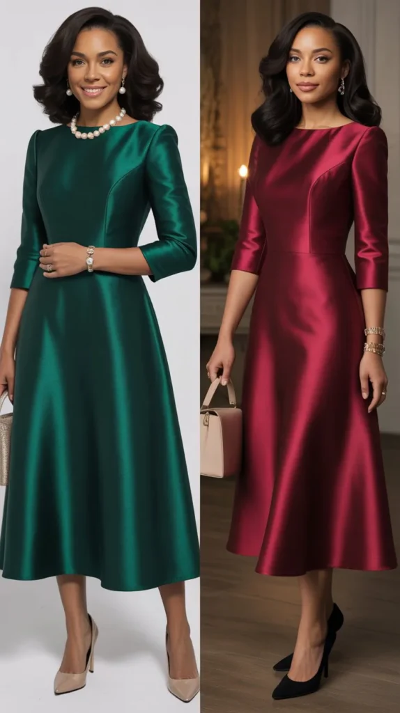 Satin Midi Dress With Elegant Pumps