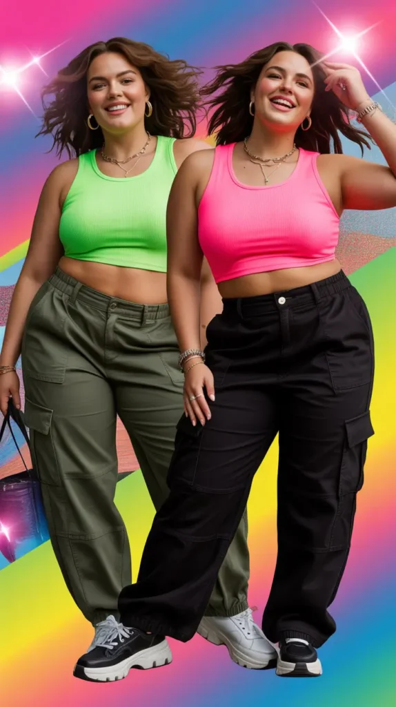 Neon Crop Top With Cargo Pants