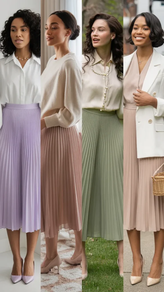 Pleated Skirt and Blouse Outfit