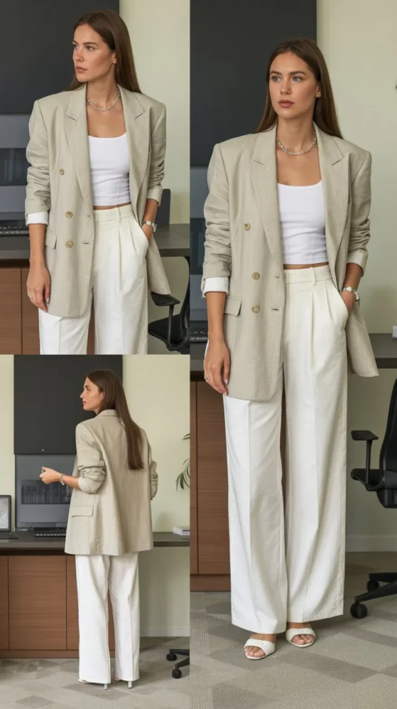 Linen Blazer with Wide-Leg Trousers