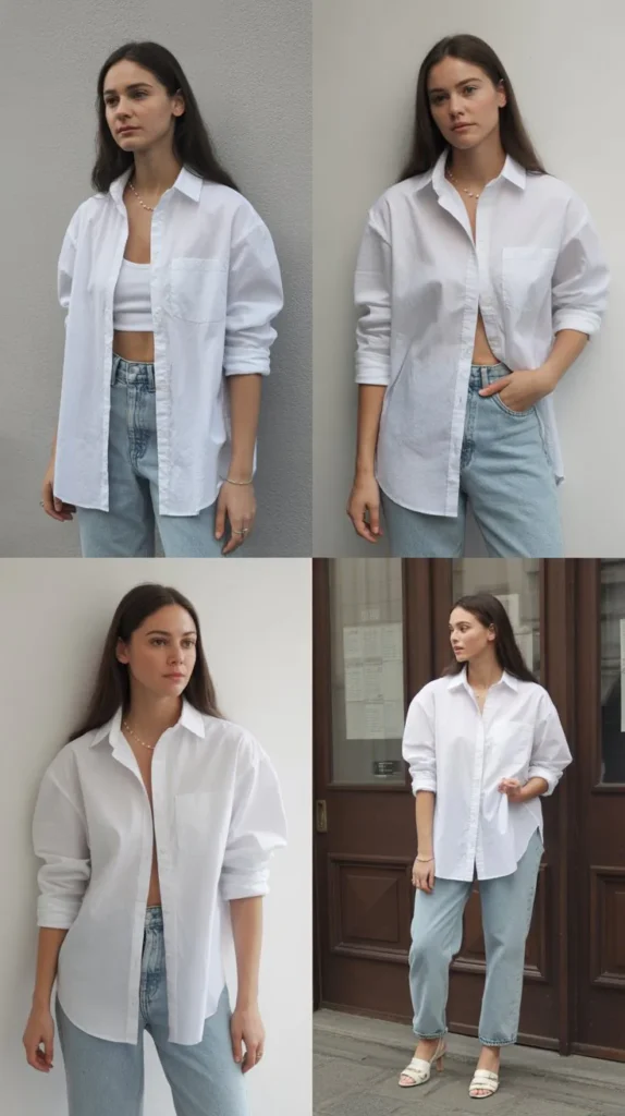 White Button-Up Shirt with Light Wash Jeans