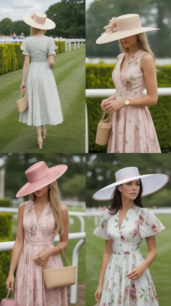 Floral Midi Dress with Wide-Brim Hat