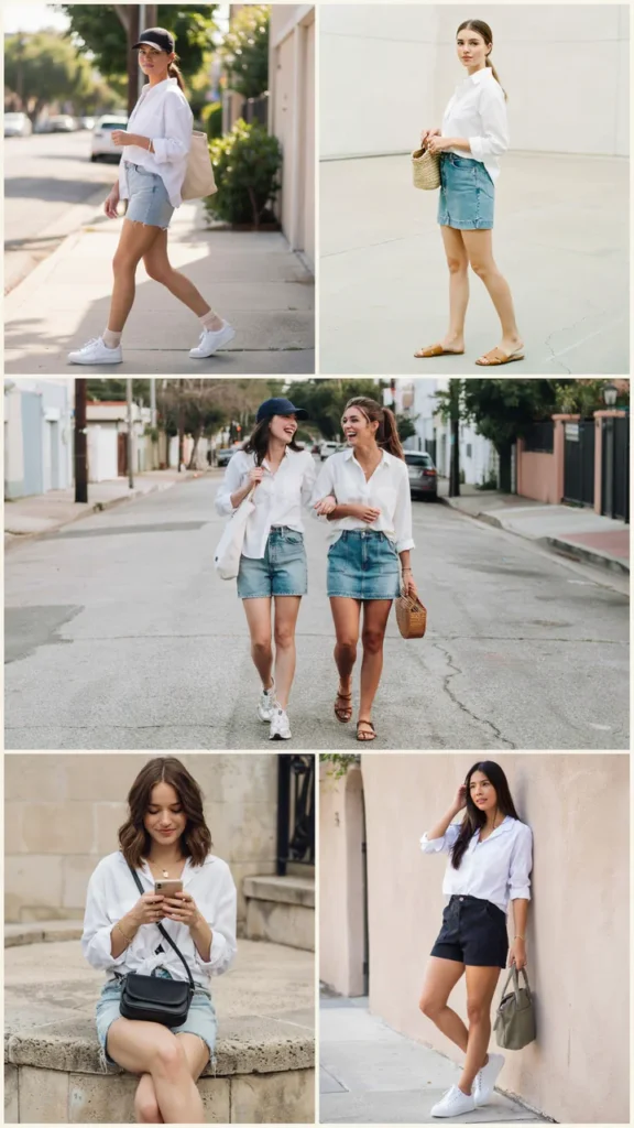 White Button-Up with Denim Skort
