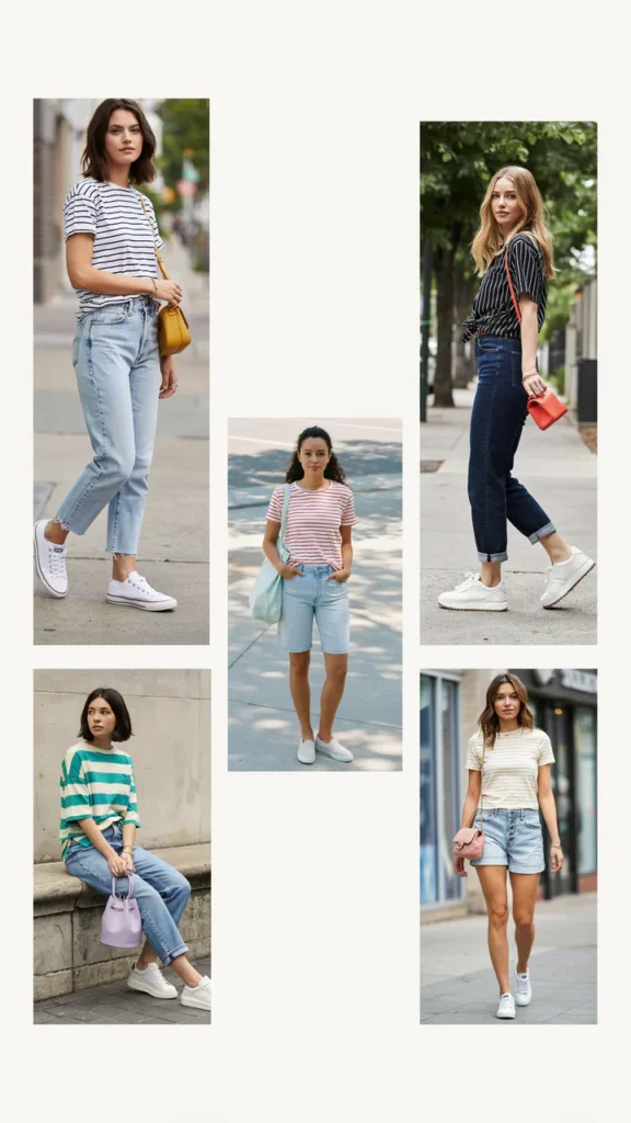 Striped Tee with Jean Shorts