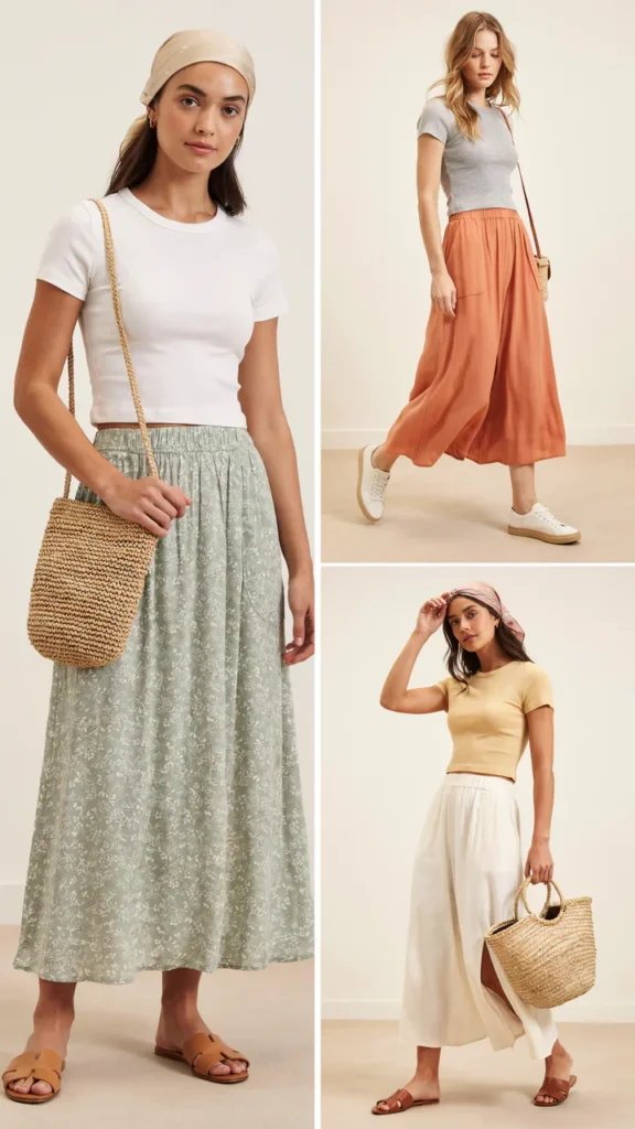 Crop T-Shirt with Maxi Skirt