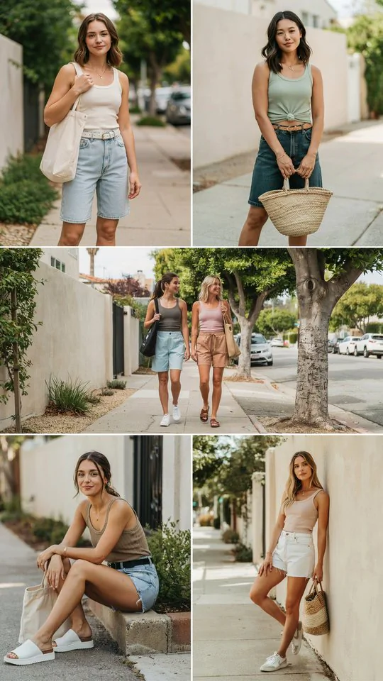 Simple Ribbed Tank with Bermuda Jean Shorts