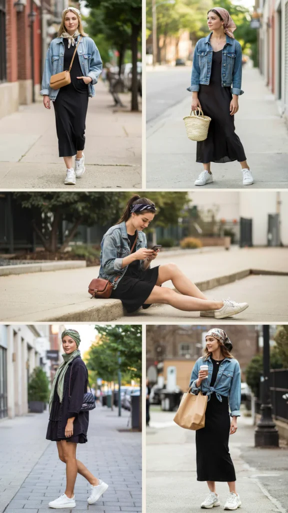 Black Casual Dress with Denim Jacket