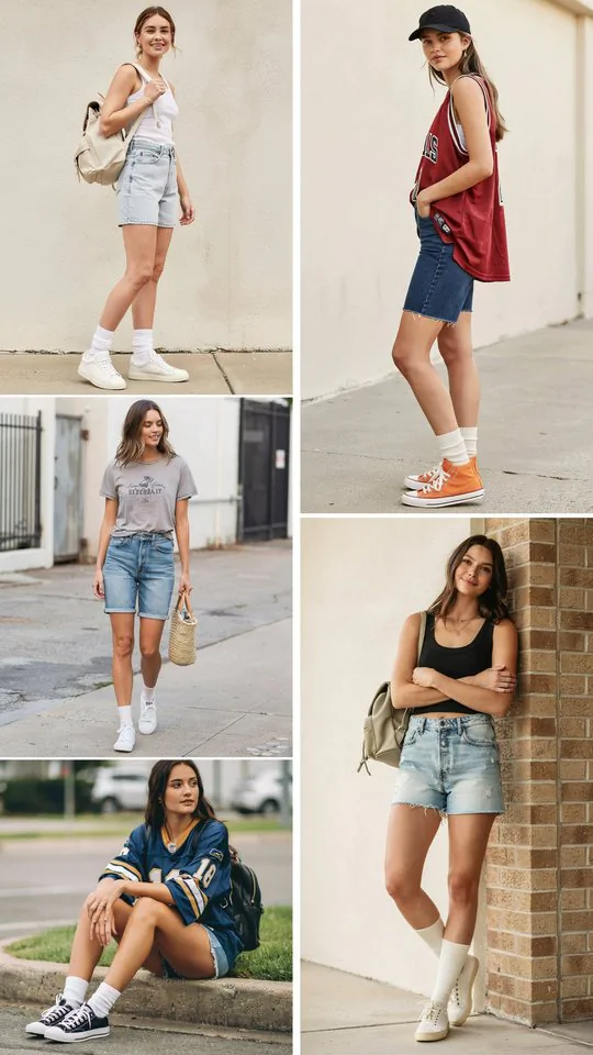 Sneakers, Socks, and Jean Shorts Outfit