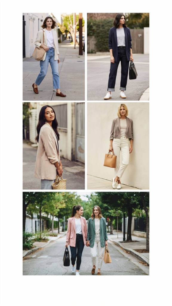 Blazer, Jeans, and Family-Friendly Flat Shoes