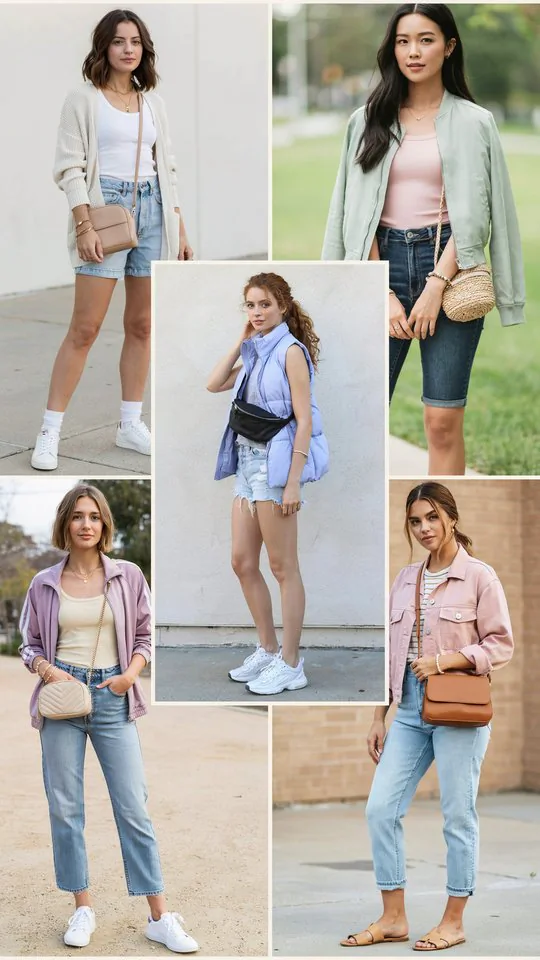 Light Jacket with Tank and Denim Shorts