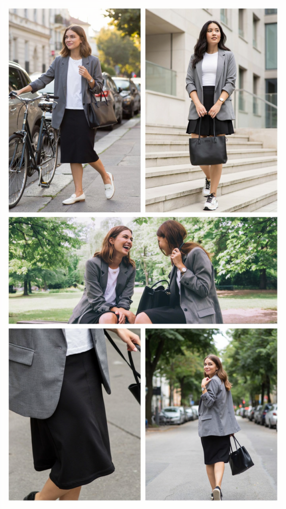 Gray Blazer with Black Skirt
