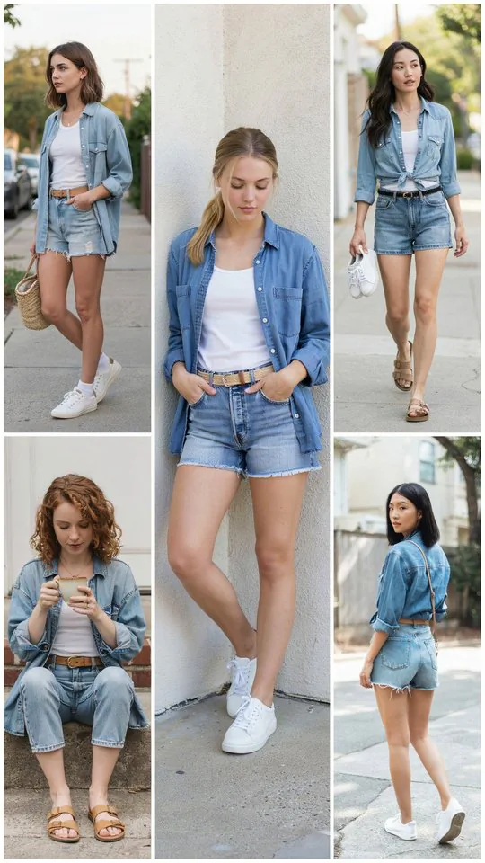 Denim-on-Denim Shorts Outfit