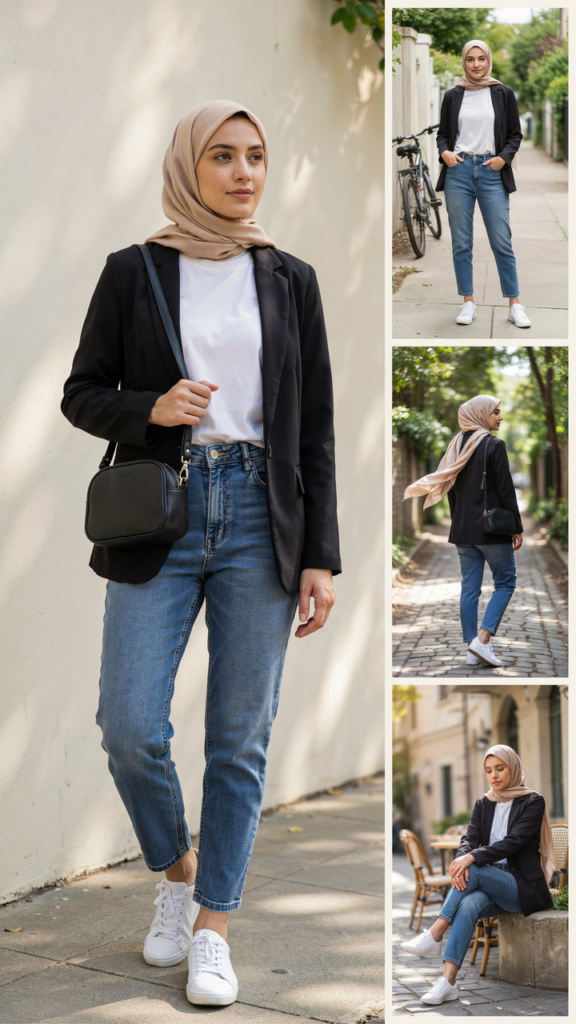 Basic T-Shirt, Straight Jeans, and Black Blazer