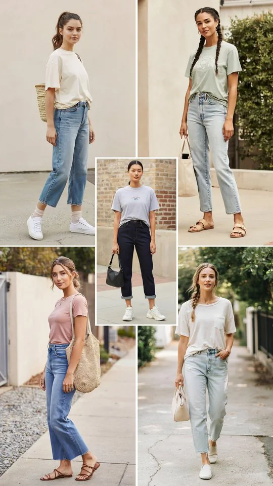 Family-Friendly Tee with Jean Shorts