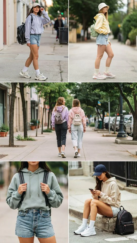Sporty Hoodie with Jean Shorts