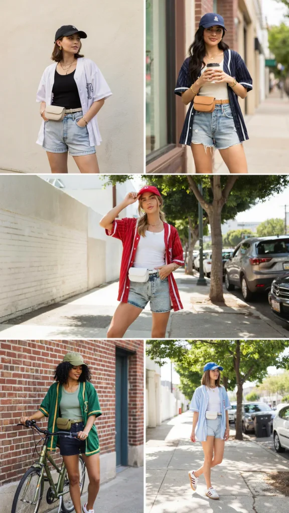 Baseball Jersey with Denim Shorts