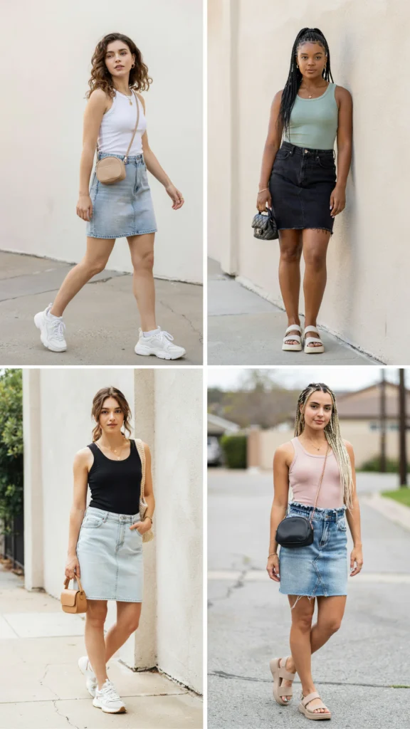Denim Skirt with Fitted Tank Top
