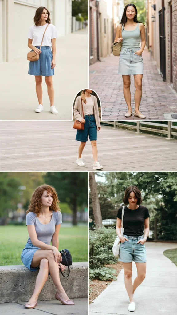 Matching Denim Shorts and Denim Skort Look