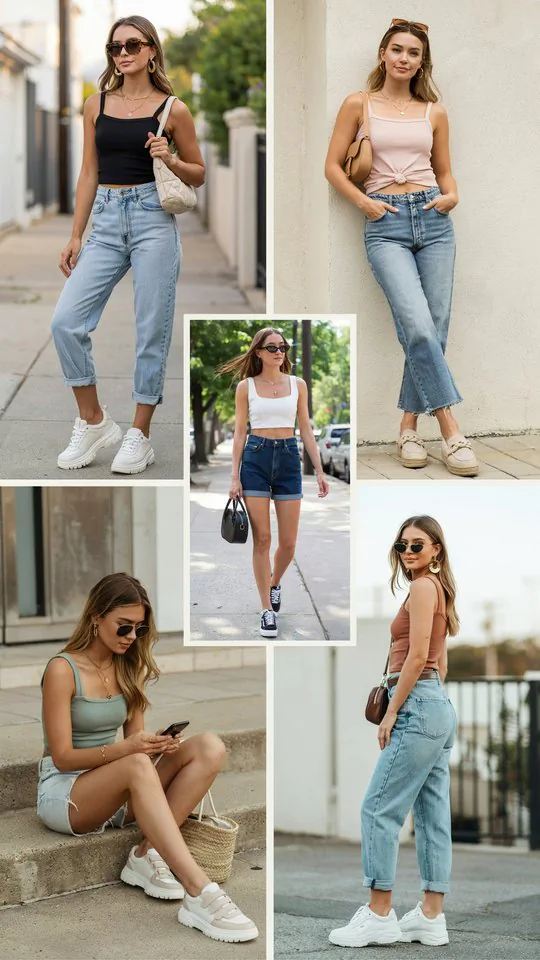 Casual Dress Layered Over Jean Shorts